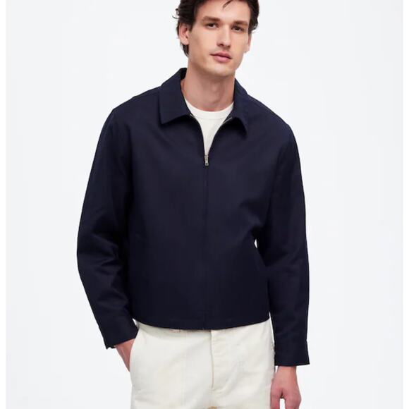 NWT Madewell Zip-Front Jacket in Italian Cotton-Linen Blend In Dark Navy Size S - Picture 1 of 10